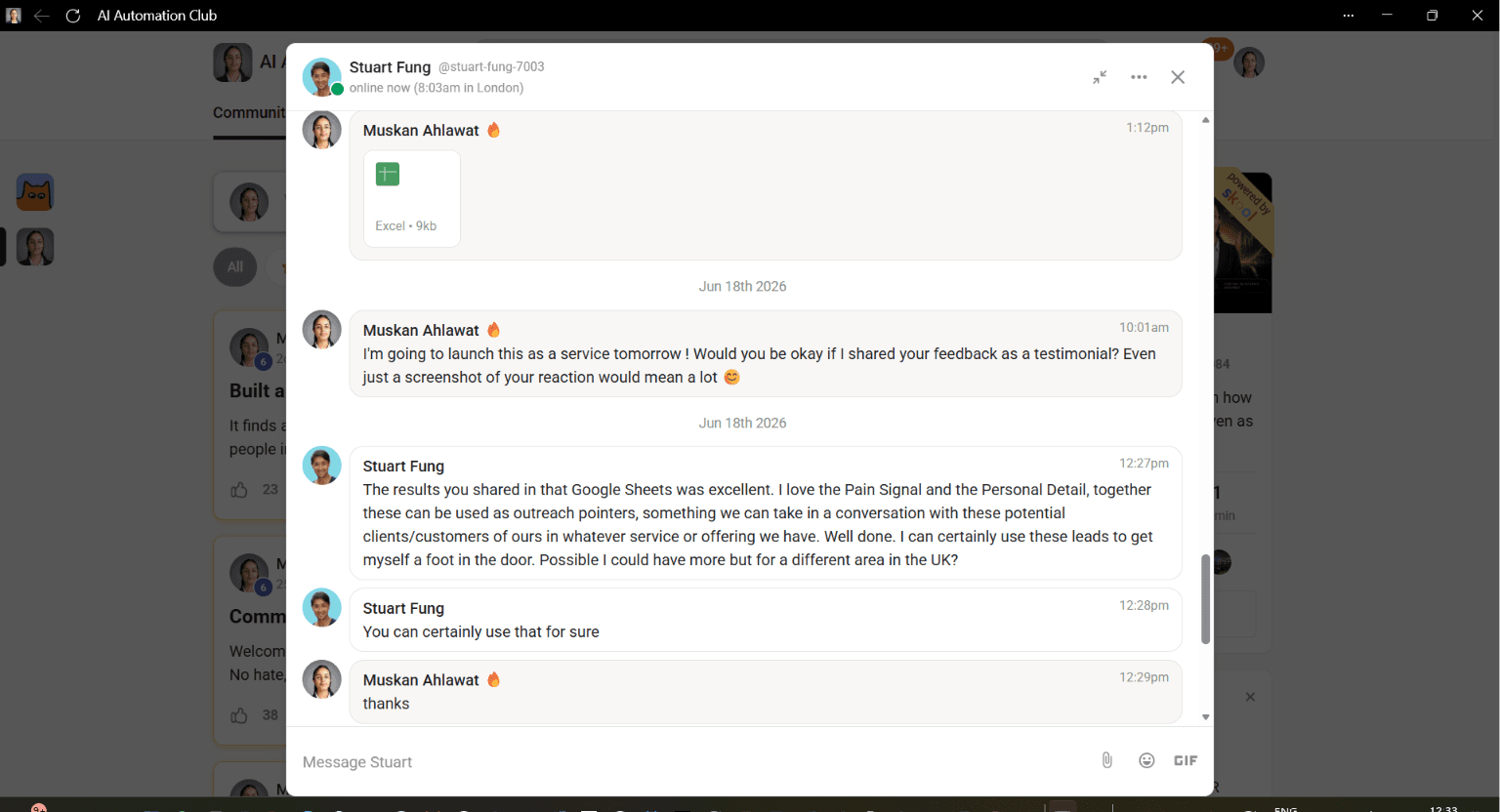 Client testimonial 7 — real result from AI automation work